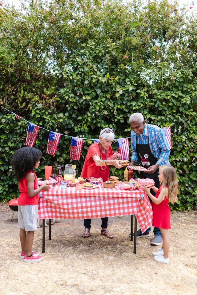 A family celebrating the 4th of July